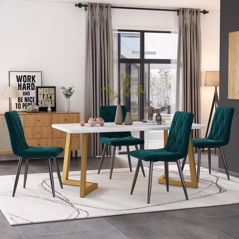 Eetkamer set met eettafel en stoelen in donkergroen, B/D: 117 x 68 cm