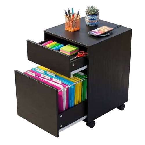 Relaxdays Rolcontainer zwart met wielen, H x B x D: 57 x 40 x 40 cm