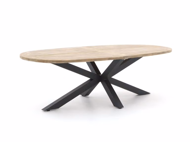 ROUGH Furniture Tuin eettafel ROUGH Ovaal Teakhout Bruin/Grijs B/D/H: 240 x 120 x 75 cm
