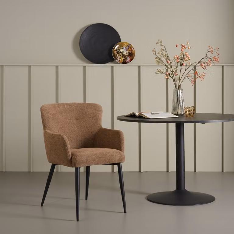 Eetkamerstoel Alba met armleuning - Bruin/Zwart - Hazel - B: 58 cm, H: 87 cm, D: 65 cm