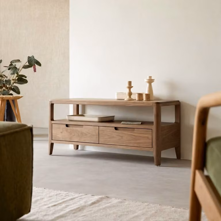 Tikamoon Arto TV-meubel van massief notenhout - Bruin - B: 100 cm, D: 40 cm, H: 45 cm