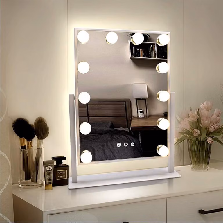 MIRA Hollywood Make Up Spiegel met Verlichting - Wit - B: 37 cm, D: 3 cm, H: 48 cm