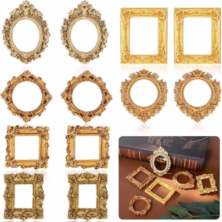 Vintage Mini Fotolijsten in Goud, Antieke Houten Fotolijsten voor Muurdecoratie en Tafelversiering