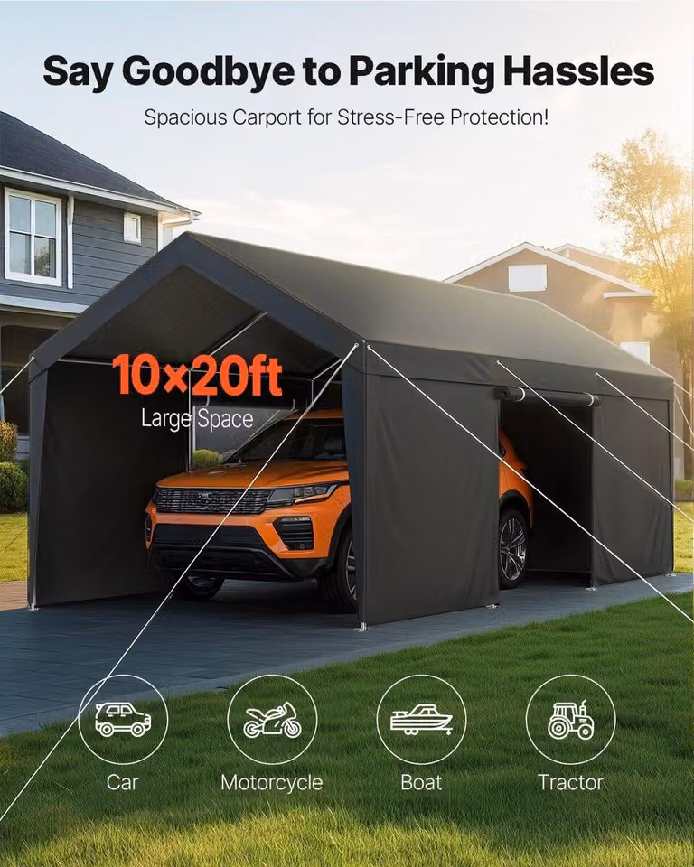 VEVOR Carport met zijwanden, 12x20 voet, wit