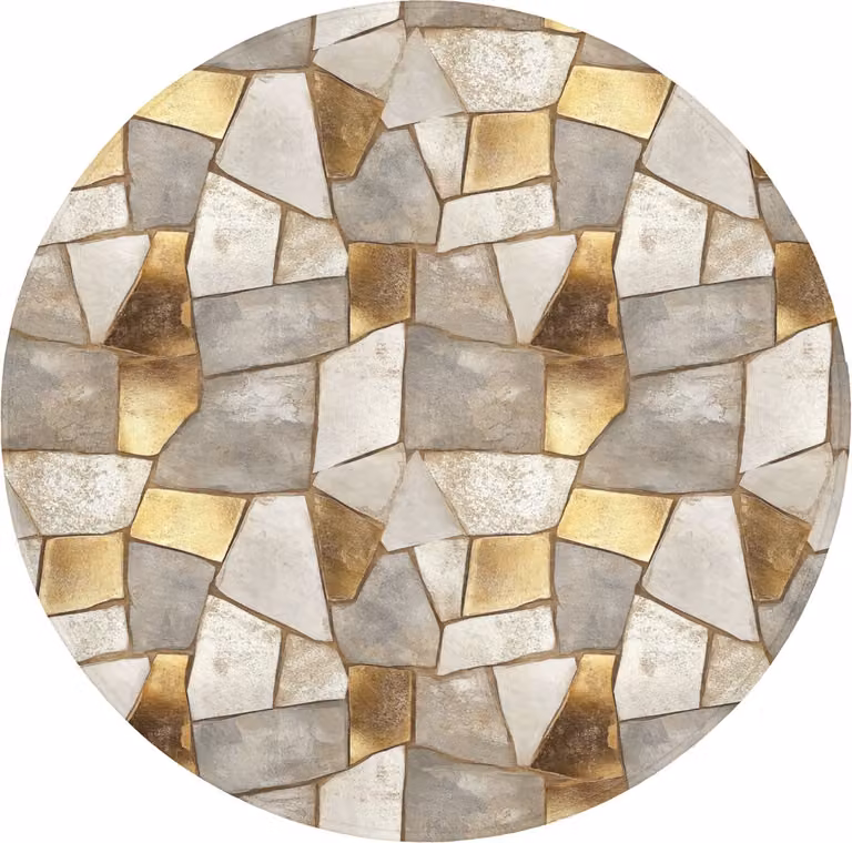 OnlyWow Ronde Badmat Mozaïek Marmer Goud - Antislip - Diameter: 70 cm