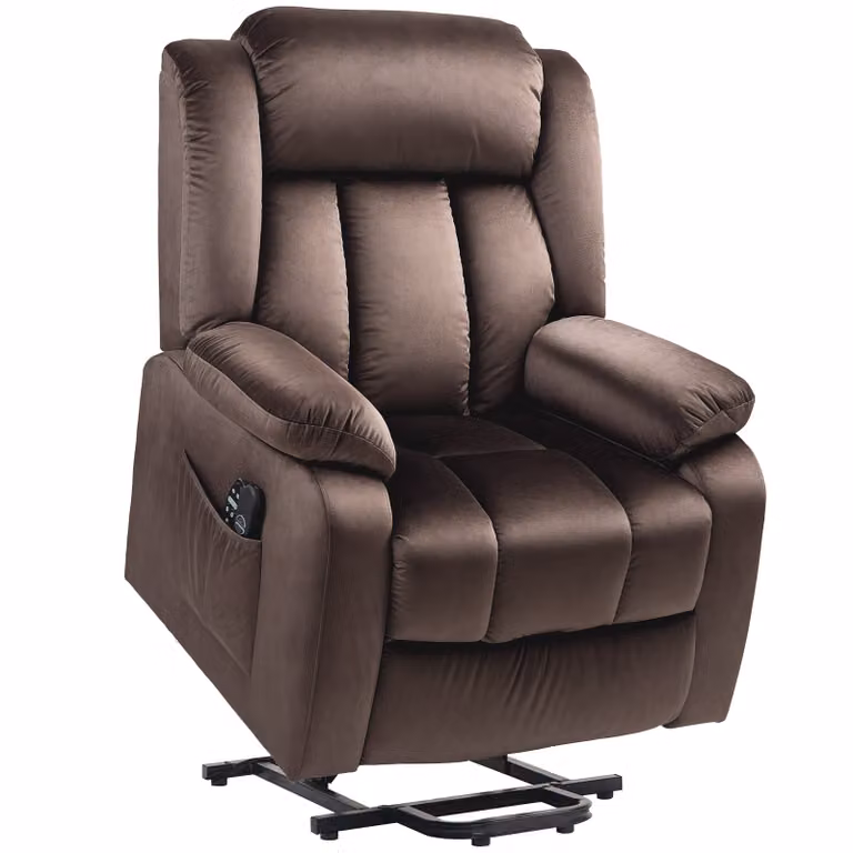 HOMCOM Opsta-fauteuil met massagefunctie en lendenverwarming, relaxfauteuil met afstandsbedieningen en zijzakken, bruin