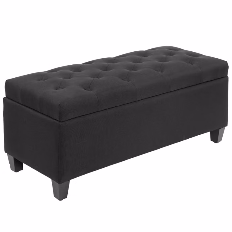 HOMCOM Opbergbank in zwart met linnenachtig polyester en rubberhout, B/D/H: 100 x 40 x 44 cm