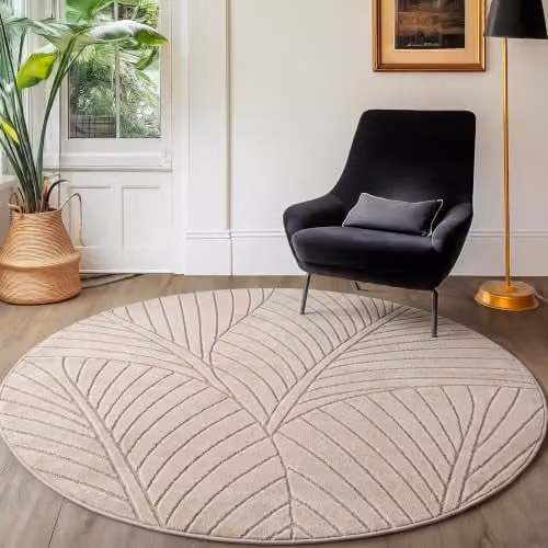 SIMPEX Kortpolig Tapijt Rond 80 cm Beige, Skandi Boho Design met 3D Hoog-Laag Effect, Geschikt voor Binnen en Buiten