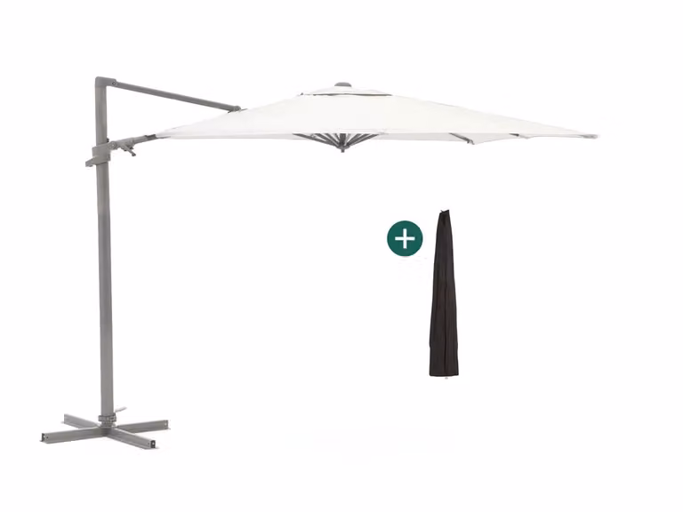 Shadowline Francisco Parasol - Modern Vierkante Kantelparasol met Hoes - Aluminium - Grijs/Wit - B/D/H: 297 x 260 x 207 cm