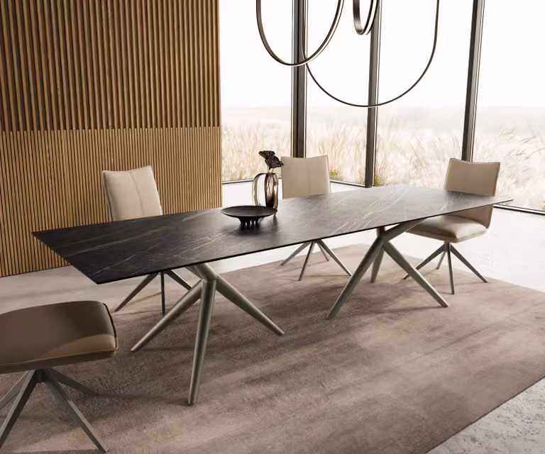 DELIFE Edge Eetkamertafel met keramiek blad Noir Desir bruin Estelar, uitbreidbaar, B/D/H: 300 x 100 x 76 cm