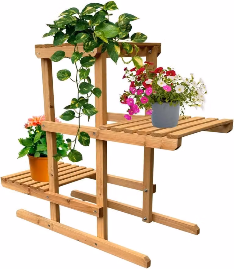 Coemo Plantenrek Perry Houten Bloemenrek, 3 Etages, 76 x 36 x 60 cm