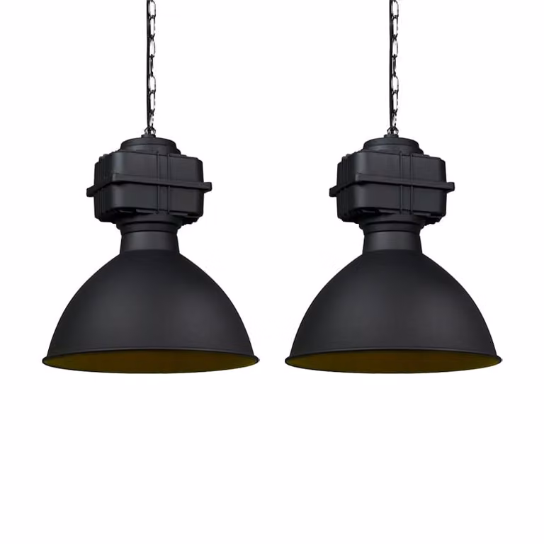 Set van 2 Qazqa industriële hanglampen zwart van metaal, dimbaar, E27