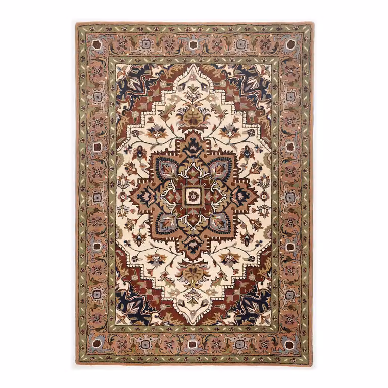 home24 Wollen vloerkleed Royal Heriz bruin/bruin B: 60 cm, L: 90 cm