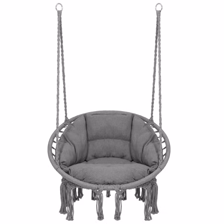 Springos Boho Hangstoel met Kussen en Rond Zitvlak van 60 cm