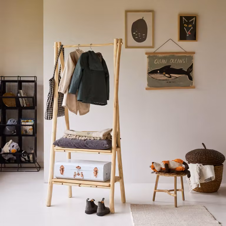 Tikamoon Kledingrek voor kinderen van massief teakhout - Driftwood - Bruin/Beige
