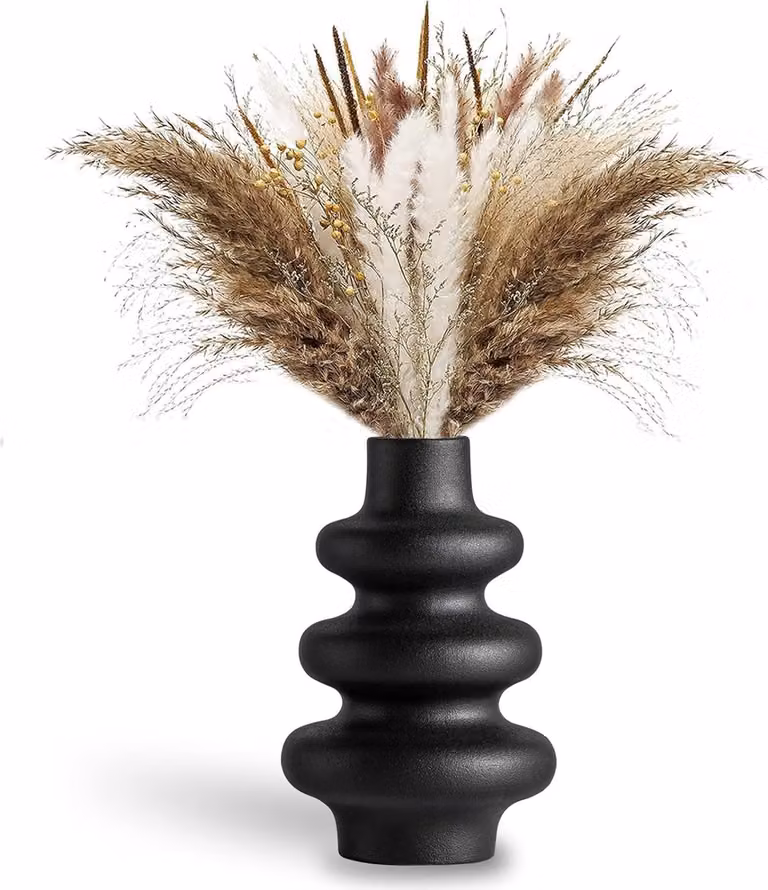 Matzwarte keramische vaas voor pampasgras en bloemen, Groot