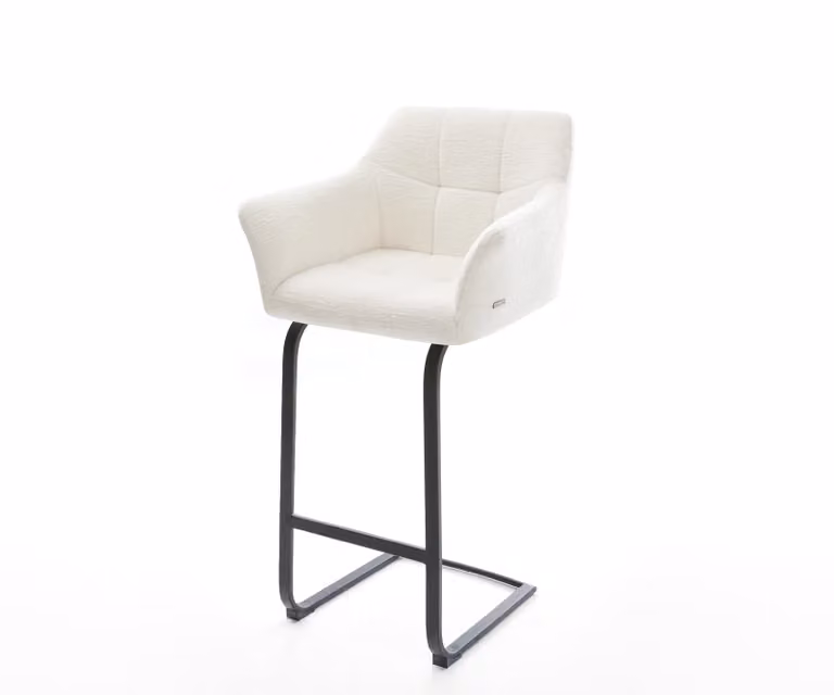 DELIFE Barstoel Yulo-Flex met armleuningen, Beige Bouclé en Zwart Metaal