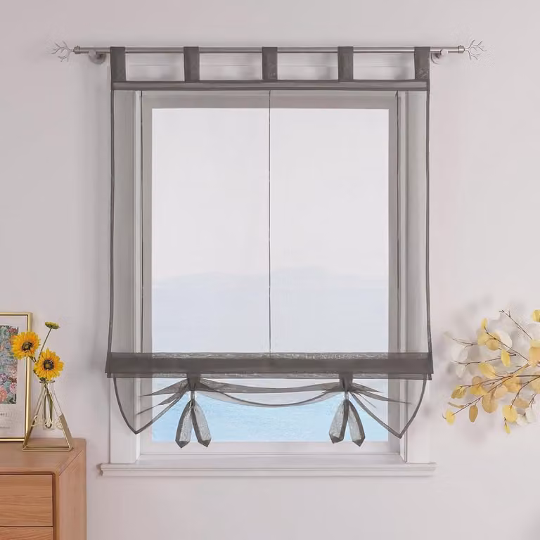 Transparant Vouwgordijn met Lussen voor Keuken - Modern Voile Grijs - B: 140 cm, H: 155 cm