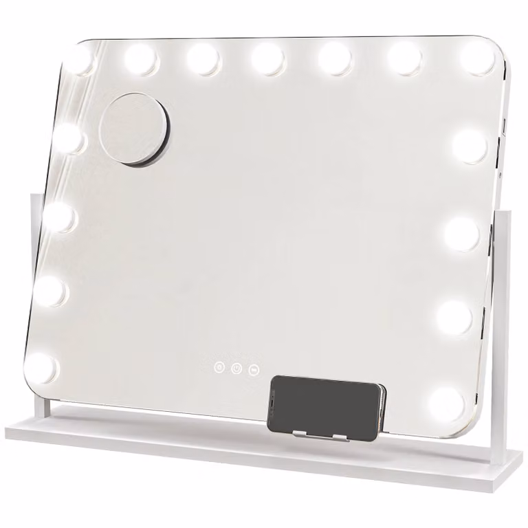 HOMCOM LED-cosmeticaspiegel met 3 lichtmodi, dimbaar en touchbediening, Wit, B: 62,5 cm x H: 49,5 cm