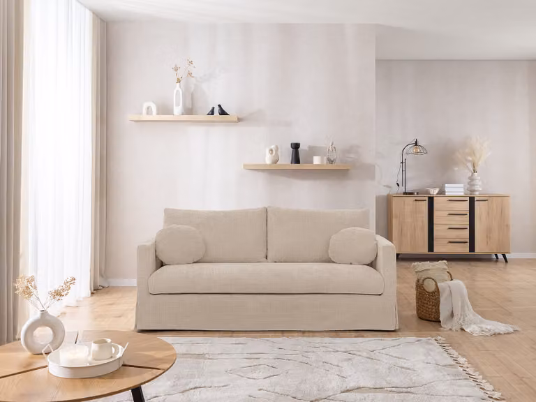 home24 Cristy 3-zitsbank beige Chenille B/D/H: 195 x 89 x 95 cm