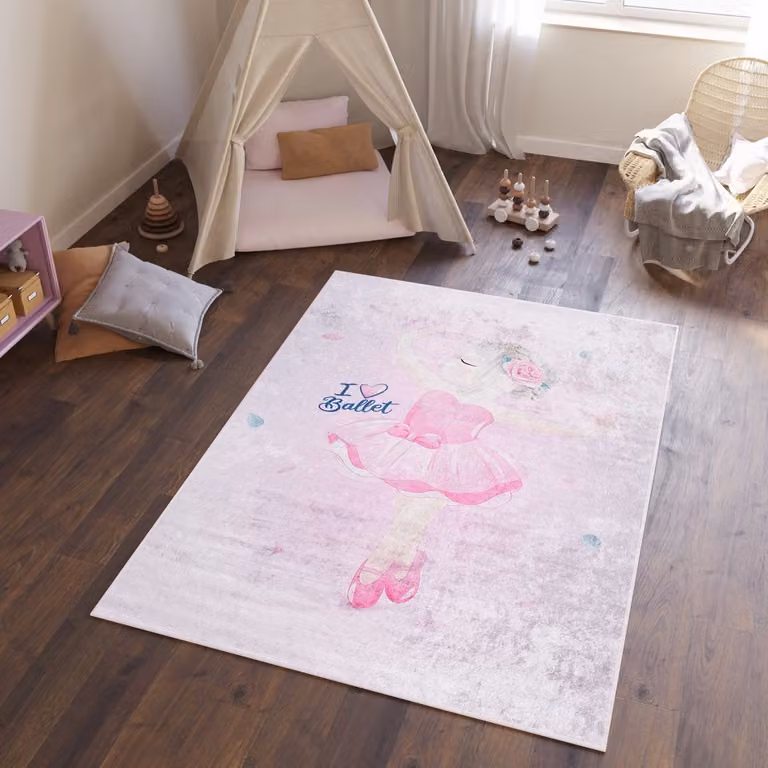 Tapiso Emma Vloerkleed voor Kinderkamer en Jeugdkamer - Roze - Ballerina - 120 x 170 cm