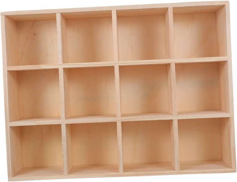 Houten Wandrek Opbergdoos met Vakken in Lichtgeel - B: 39,5 cm x D: 29,8 cm