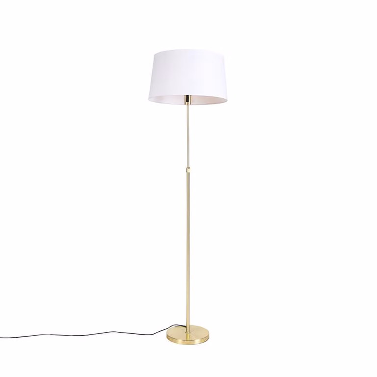 Qazqa Smart vloerlamp goud met witte linnen kap en Wifi A60, Hoogte: 45 cm