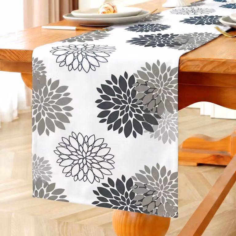 Dripio Tafelrunner met dahlia-motief, waterdicht, B: 40 cm, L: 140 cm, polyester