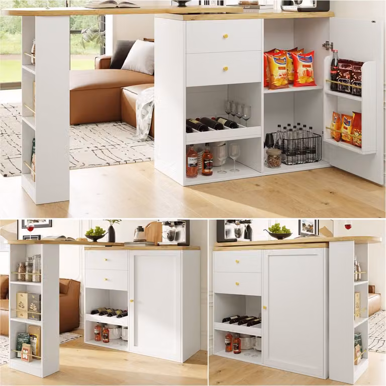 Clruro Bartafel met draaibare bovenkant, 2 laden en schuifdeurkast - Zwart - B/D/H: 105 x 39 x 102 cm
