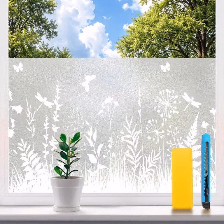 Matte privacyfolie voor ramen met bloemenpatroon - 45 x 120 cm