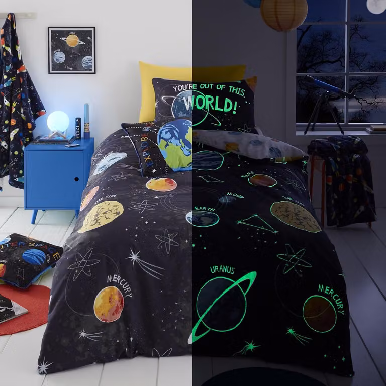 Bedlam Dekbedovertrek Glow in the Dark met Ruimte Thema voor Kinderen, 200 x 200 cm