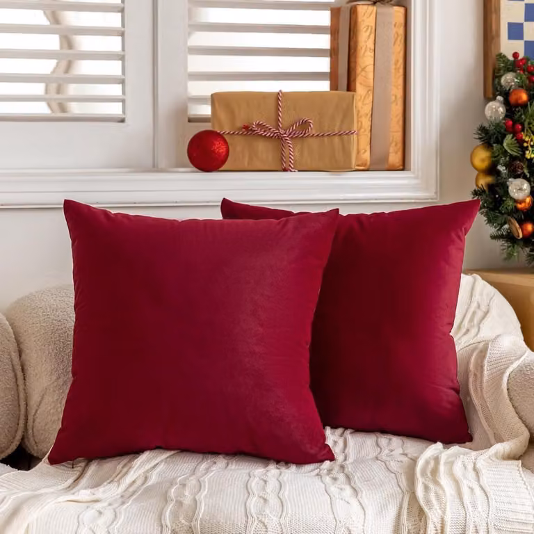 Set van 2 rode fluwelen kussenslopen voor woonkamer en slaapkamer - 45 x 45 cm