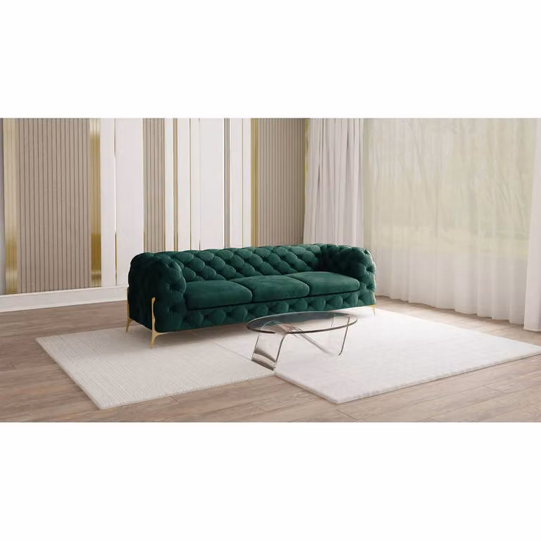 home24 Ravi 3-zits bank in groen velours met glamour uitstraling B: 243 cm, D: 73 cm, H: 100 cm