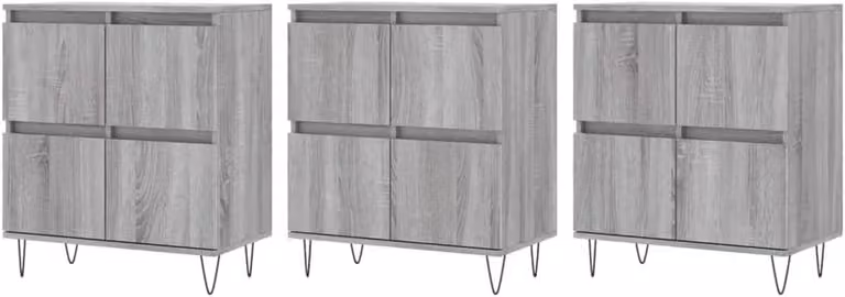 Set van 3 houten dressoirs en zijkasten voor de woonkamer of keuken, Breedte: 180 cm, Diepte: 35 cm, Hoogte: 70 cm