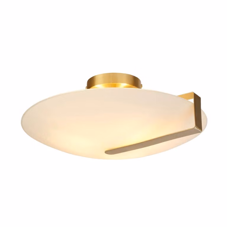 Searchlight Sundial dimbare plafondlamp goud/messing en wit/opaal met glas