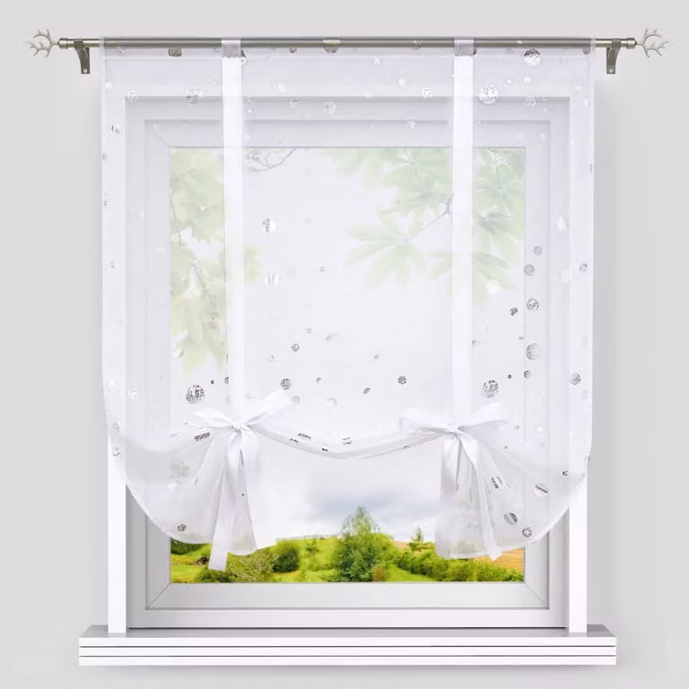 Modern vouwgordijn met glanzend cirkelpatroon en trekkoord voor kleine ramen, 100 x 140 cm