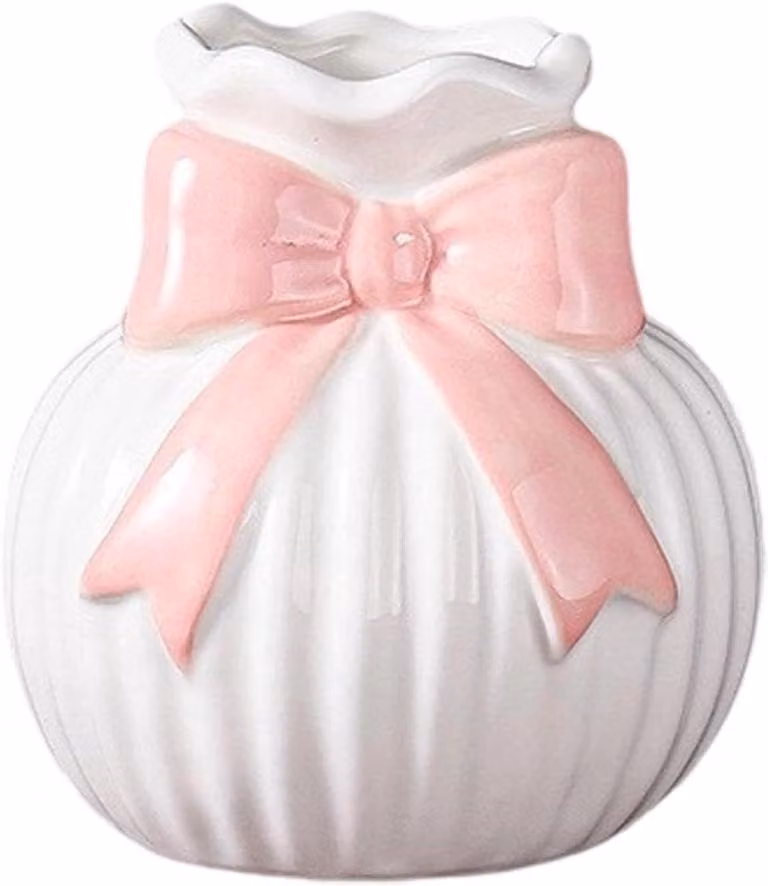 Decoratieve Keramische Vaas met Strik Ontwerp - Roze - H 21 x B 15 x D 12,4 cm