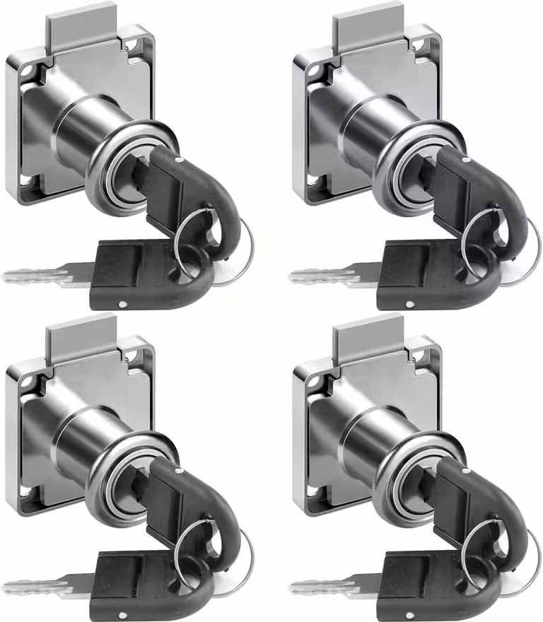 4-Delige Set Cam Locks met Sleutels voor Veiligheidskasten, Brievenbussen en Kantoormeubilair - Zilver