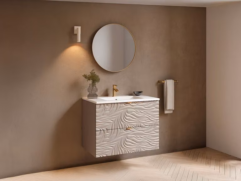 RINAREL Zwevend wastafelmeubel met inbouwwastafel, Beige met motief, Breedte: 80 cm