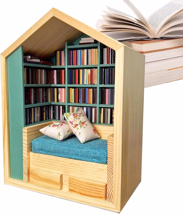 Boekenrek Decoratie Miniatuur Bibliotheek van Robuust Hout, Hoogte: 27 cm