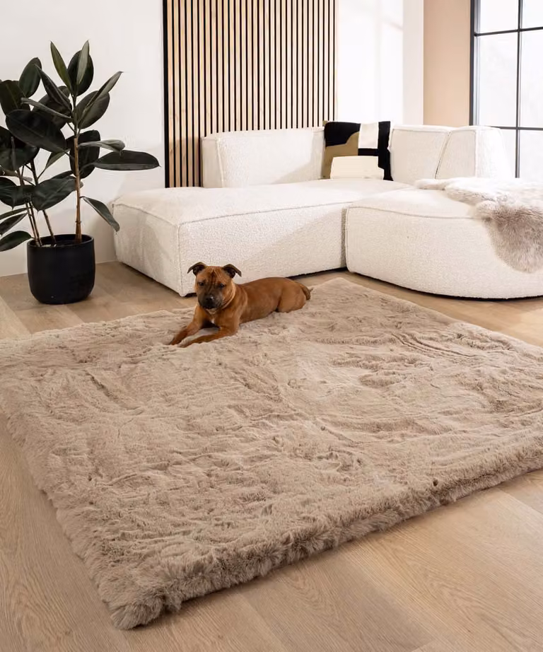 Tapeso Fluffy vloerkleed vierkant Comfy Deluxe taupe 130 x 130 cm