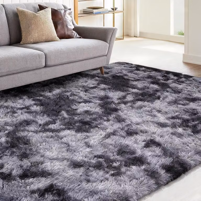 Hoogpolig vloerkleed Donkergrijs Tie-Dye met abstract modern design en antislip onderkant B/D: 140 x 200 cm