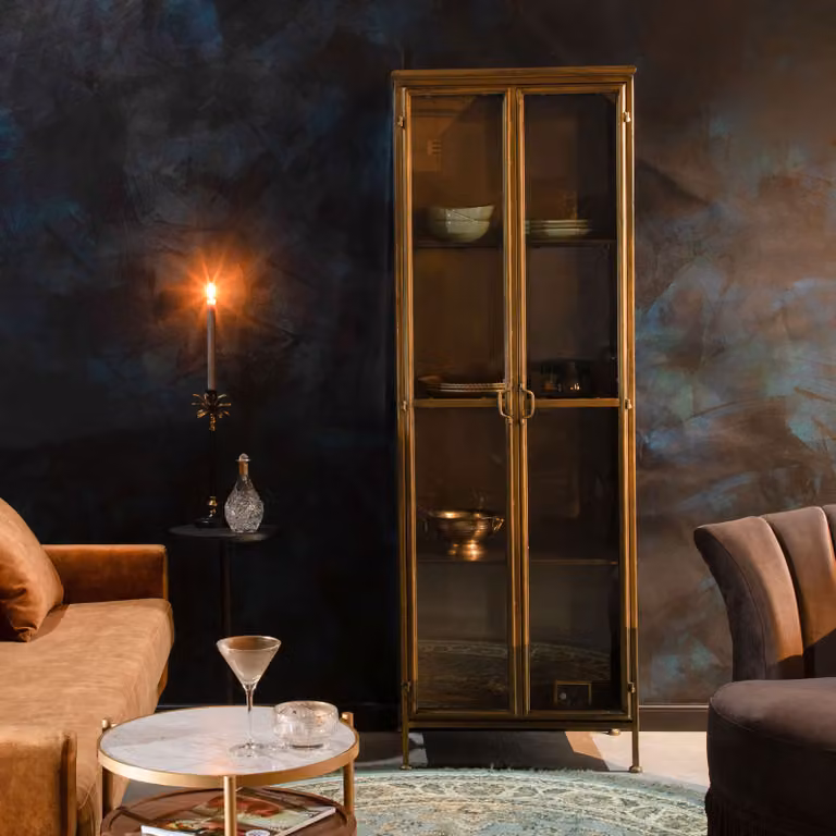 Dutchbone Vitrinekast Gertlush Antique Brass met glazen deuren, Goud, Hoogte: 184 cm