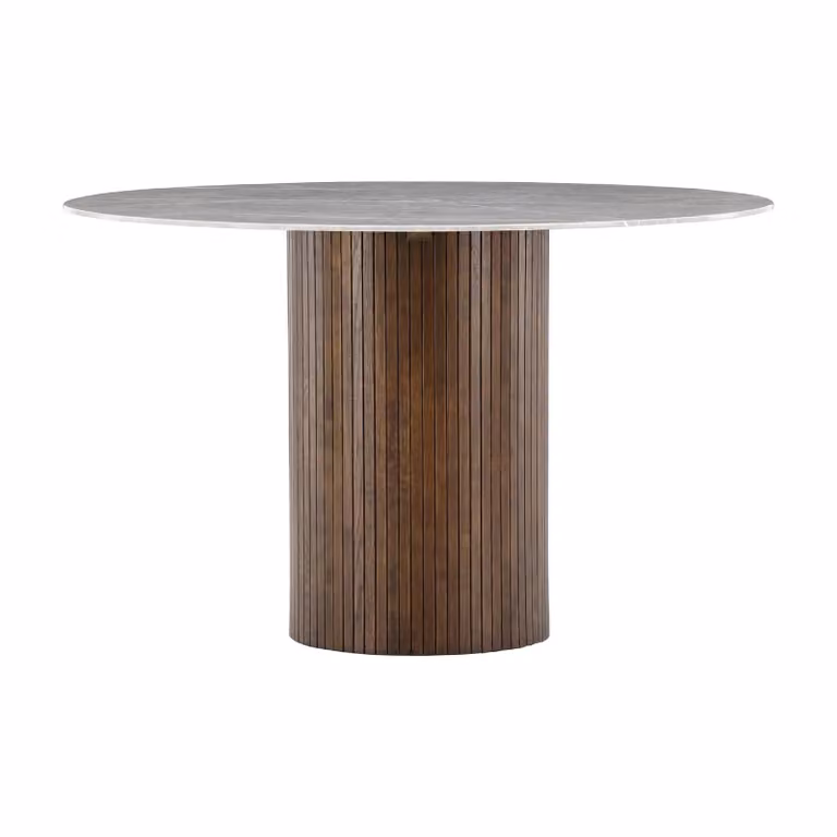 QUVIO Eettafel Ronde marmerlook Mocca en donkergrijs Diameter: 120 cm