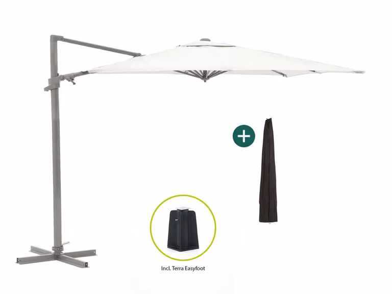 Shadowline Francisco Parasol met zijarm, aluminium, grijs/wit, B/D/H: 361 x 300 x 252 cm