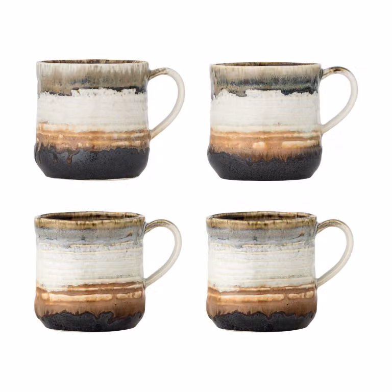 Bloomingville Deana mokken set van 4 stuks bruin/beige met strepen Ø 9 cm