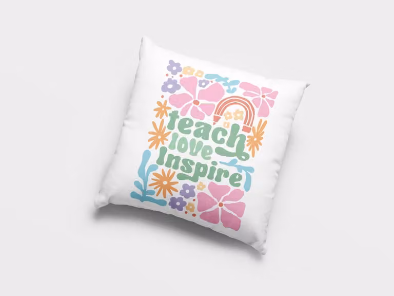 Sierkussen Leraren Waardering met Boho Bloemen Ontwerp, Decoratief Kussen voor Thuis of het Klaslokaal, 40 x 40 cm