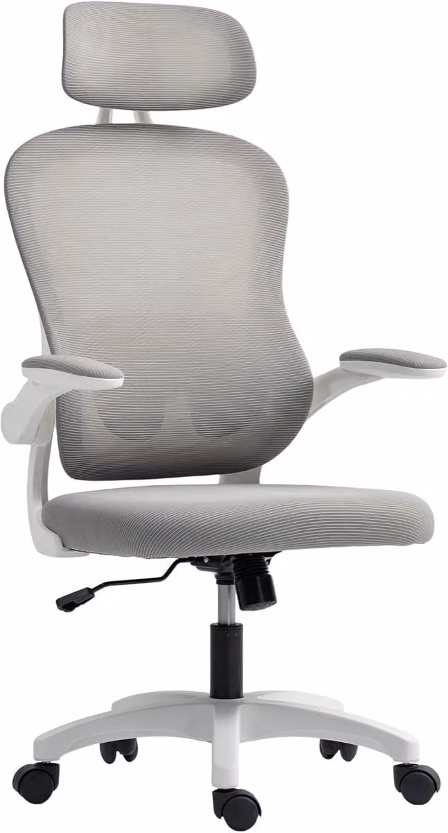 Ergonomische bureaustoel met opklapbare armleuningen voor thuiswerken - Grijs - Hoogte: 115 cm
