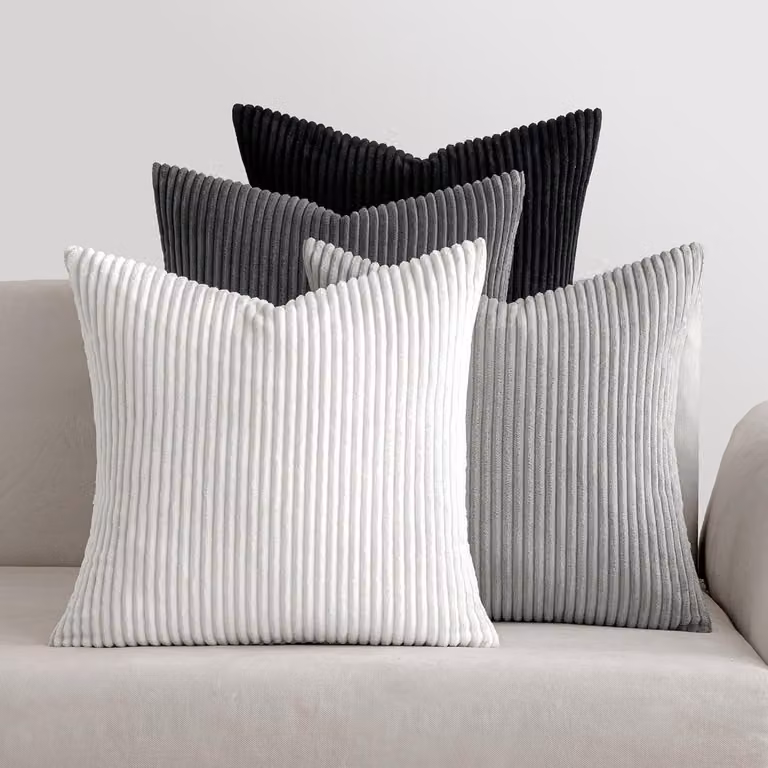 Set van 4 grijze gestreepte corduroy kussenhoezen voor de bank, 40 x 40 cm