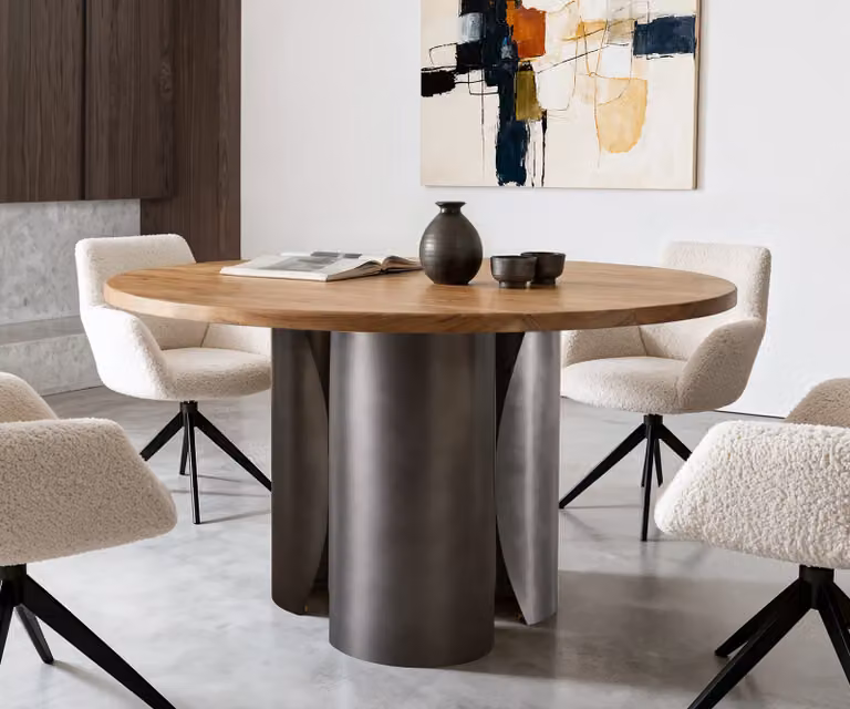 DELIFE Eettafel Adenza rond, Acacia hout en metaal, Bruin/Zwart, B/D: 140 x 140 cm, H: 77 cm